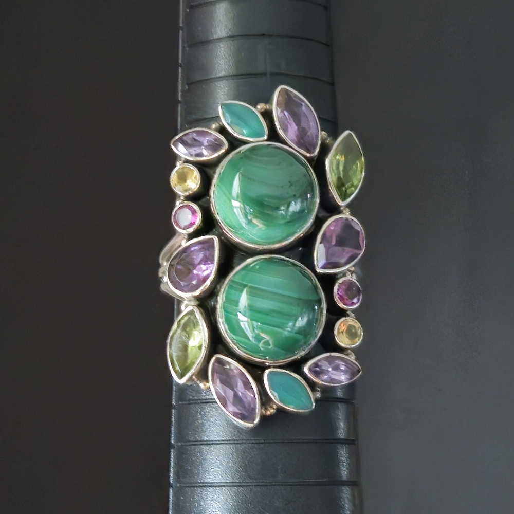 Nicky Butler RAJ COLLECTION 925 Sterling Silver Malachite LIMITED EDITION RING - Picture 2 of 14